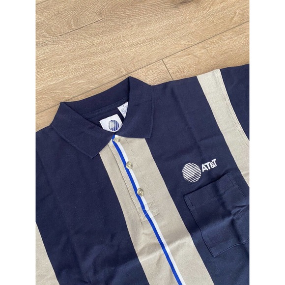 Vintage AT&T Polo Shirt Mens Medium Blue Brown Short Sleeve Employee Uniform - Picture 3 of 6